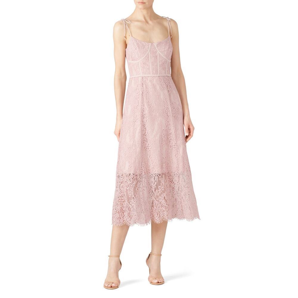 KEEPSAKE Blush Pink Lace Hourglass Sleeveless Lace Overlay Midi Dress size US 6